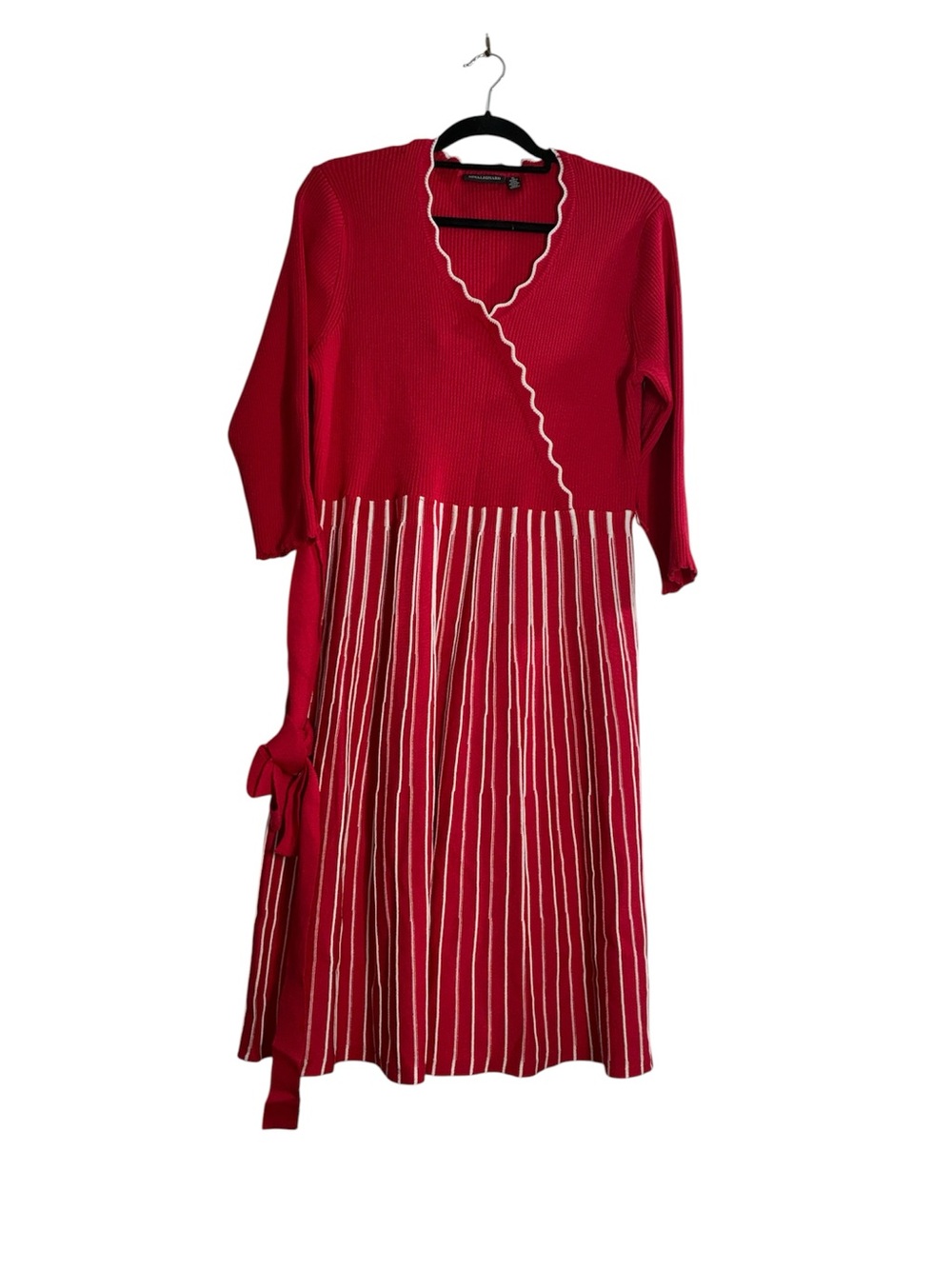 Nina Leonard Red Knit Midi Dress with White Trim